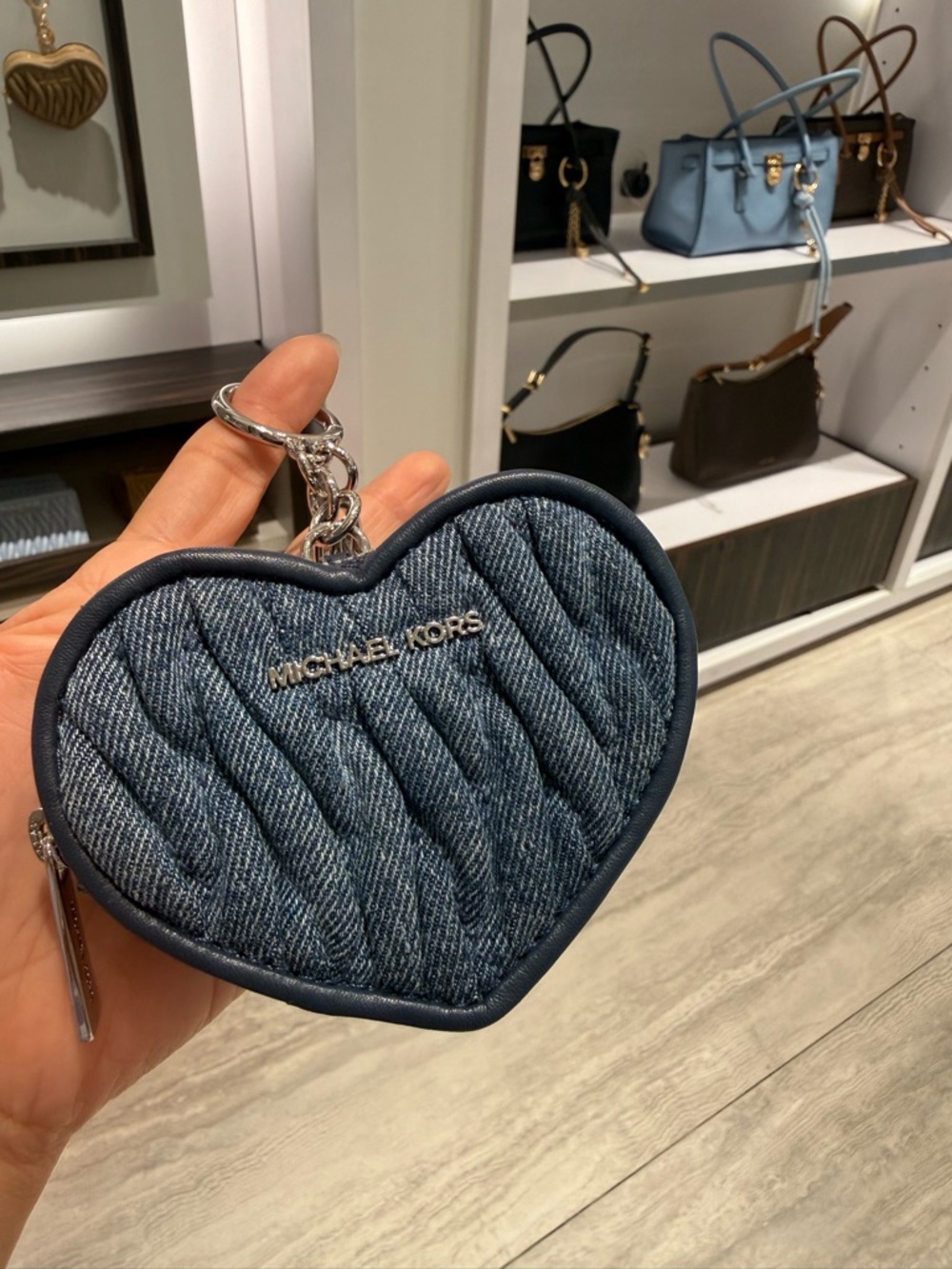MICHAEL KORS Jet Set Travel Matelassé Denim Heart Coin Pouch